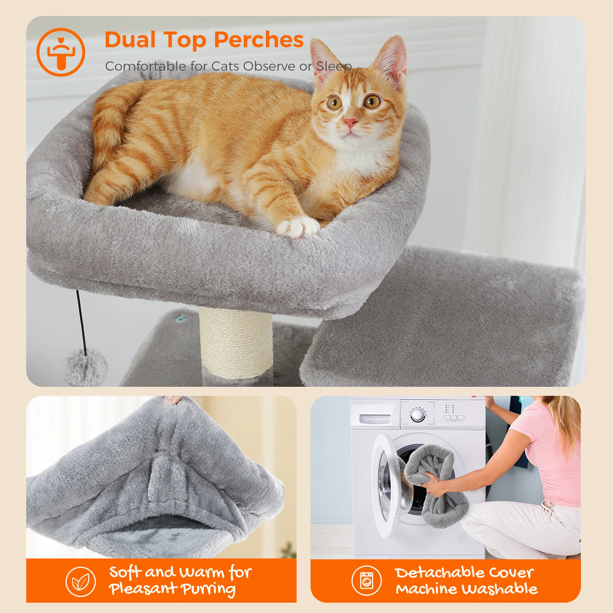 Cat Tree Tower with Modern Spacious Hammocks