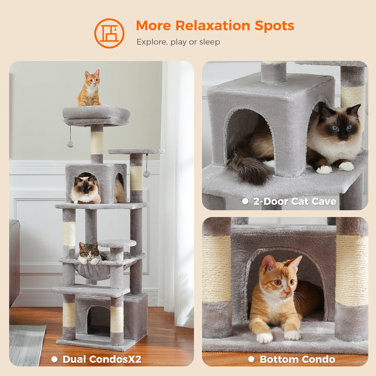 Cat Tree Tower with Modern Spacious Hammocks
