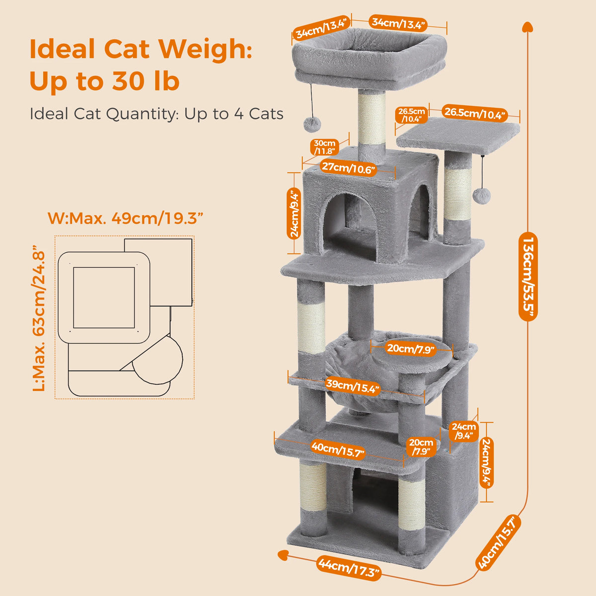 Cat Tree Tower with Modern Spacious Hammocks