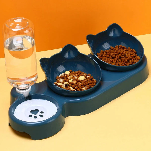 3-In-1 Double Bowl Elevated Cat Feeder